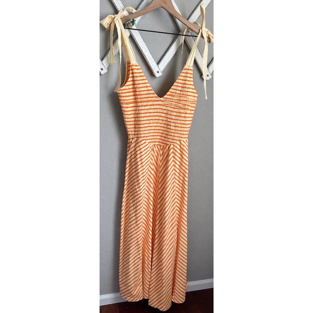 NWT! Free People Free-Est Women's M Cecelia Midi Dress Striped Smocked Cotton